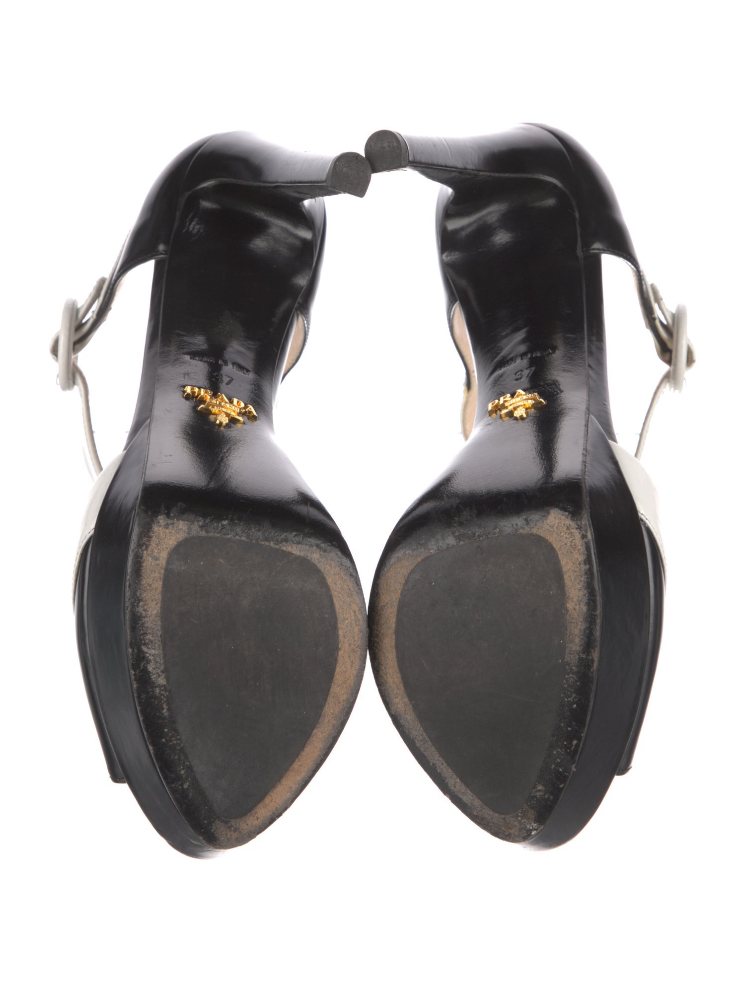 Prada Leather Colorblock Pattern T-Strap Pumps